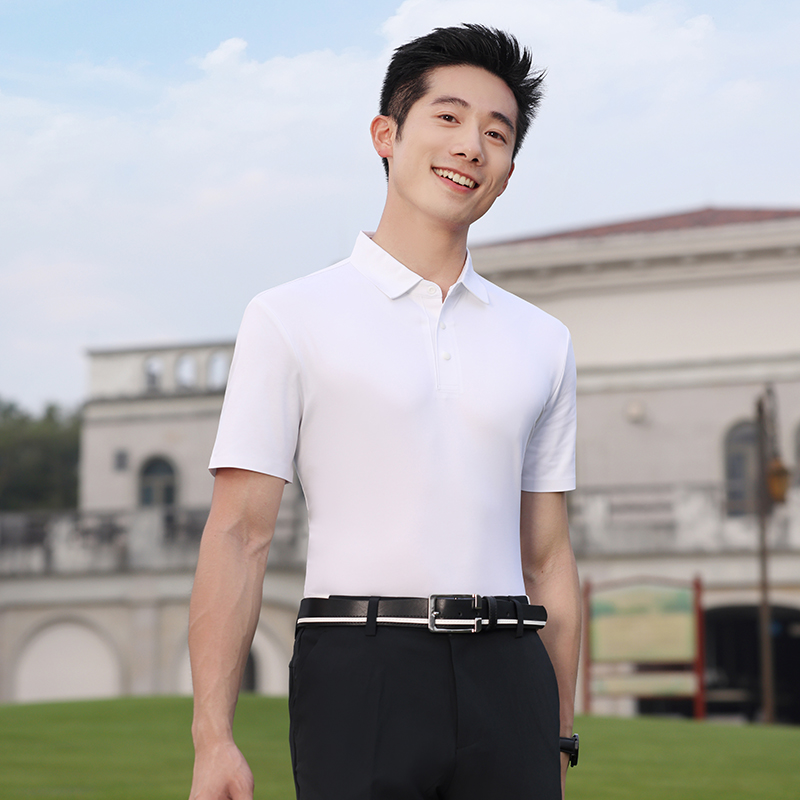 HT042-168 Light Luxury Seamless Jacquard Cotton and Silk Short Sleeve Polo, Unisex