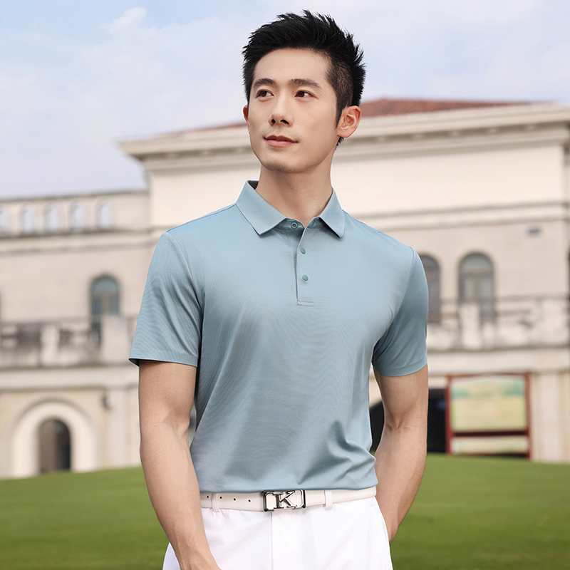 HT042-168 Light Luxury Seamless Jacquard Cotton and Silk Short Sleeve Polo, Unisex