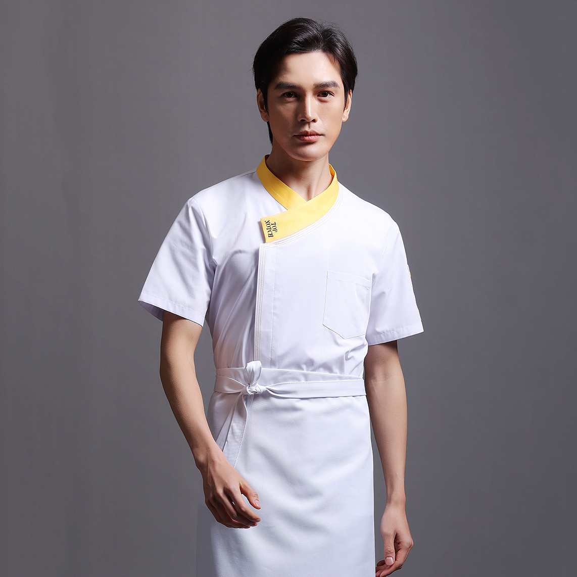 HT032-1008-13 – Spring/Summer Chef Jacket with Yellow Collar