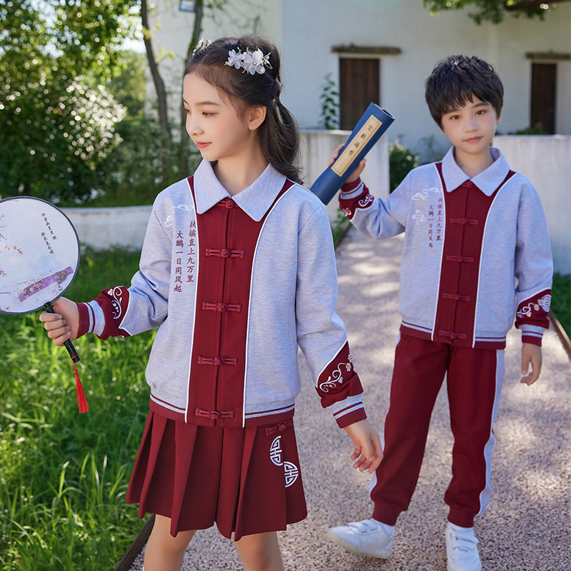 HT054-2253 – Red and Blue Spring/Autumn Bi-Stretch Ponte Roma Chinese-Style Vintage Sportswear Set (Top & Pants)