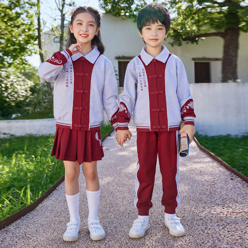 HT054-2253 – Red and Blue Spring/Autumn Bi-Stretch Ponte Roma Chinese-Style Vintage Sportswear Set (Top & Pants)