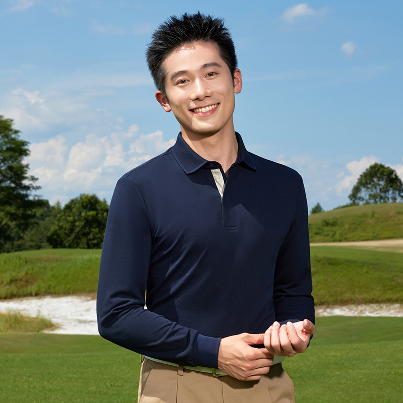 HT042-038 Fashionable high-end quality double-layer collar long-sleeve polo