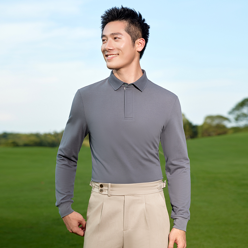 HT042-038 Fashionable high-end quality double-layer collar long-sleeve polo