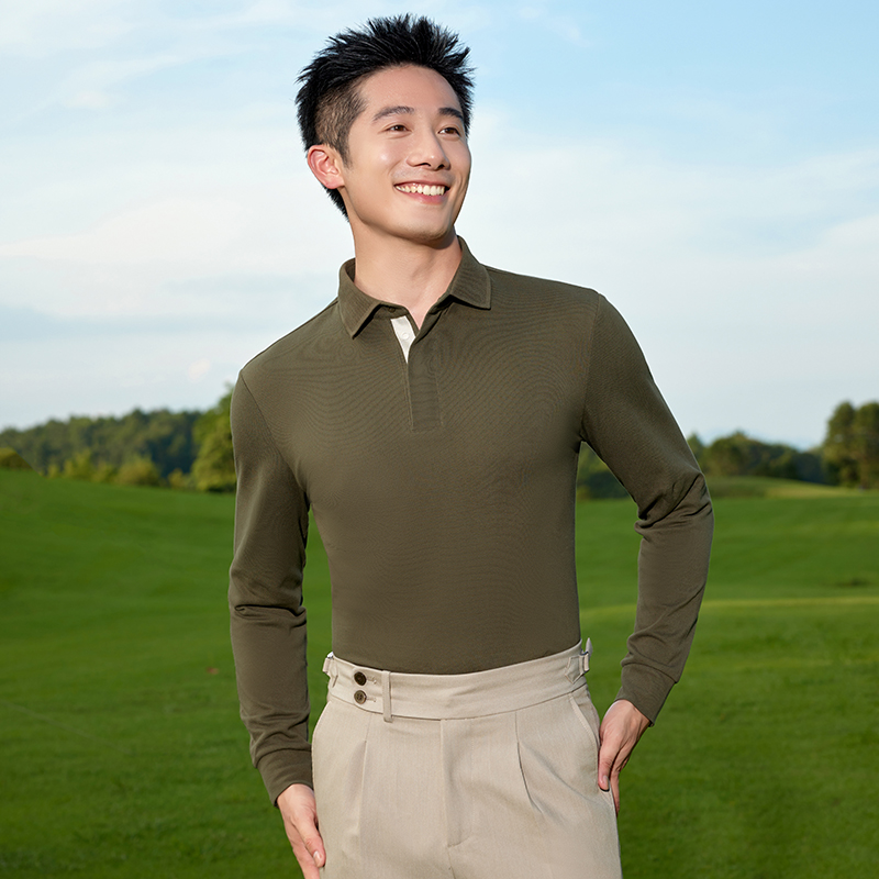 HT042-038 Fashionable high-end quality double-layer collar long-sleeve polo