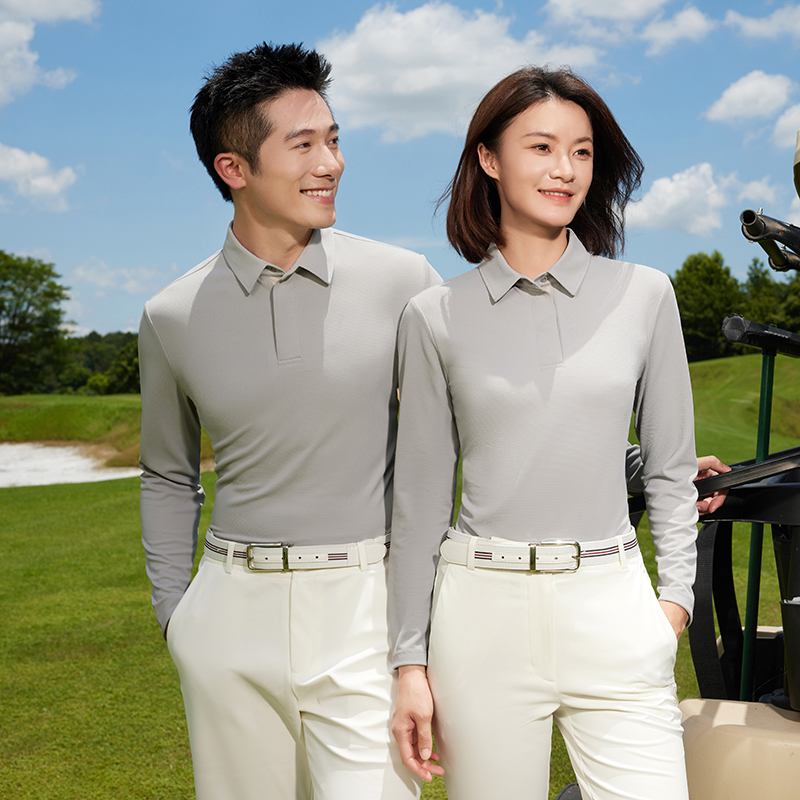 HT042-039 Golf-style concealed-placket jacquard double-layer collar long-sleeve polo