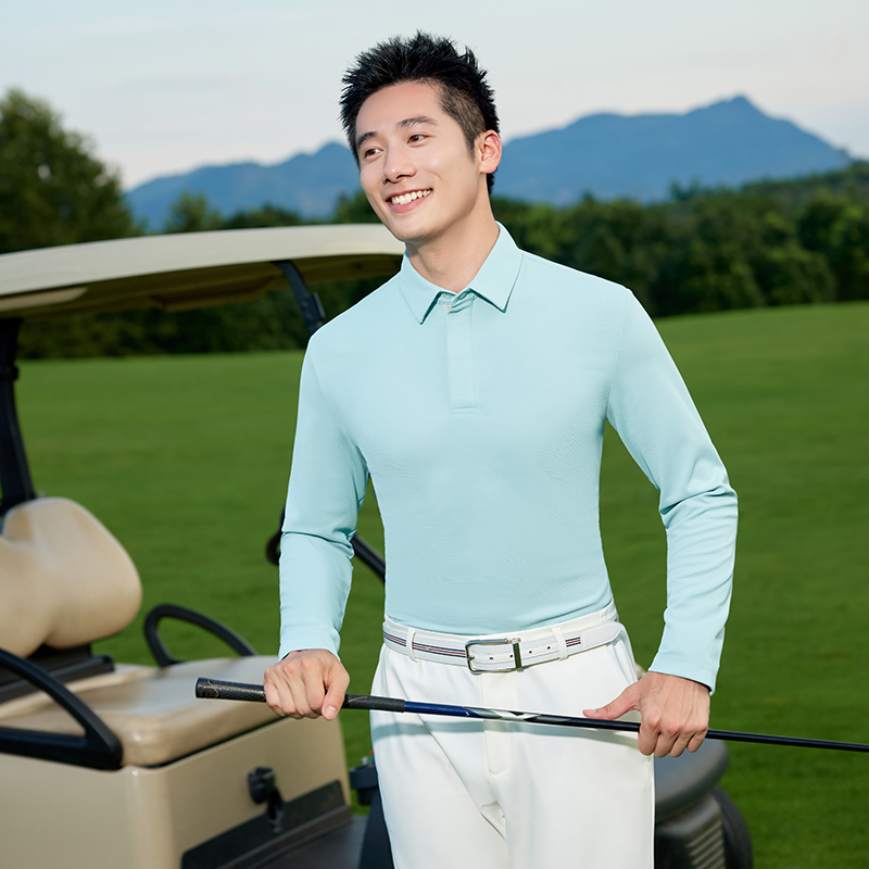 HT042-039 Golf-style concealed-placket jacquard double-layer collar long-sleeve polo