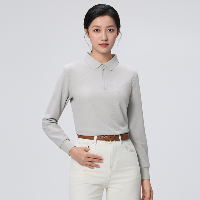 HT042-041 Premium heavy-weight 240g reverse?piqué taped zipper?front long-sleeve polo with polo collar
