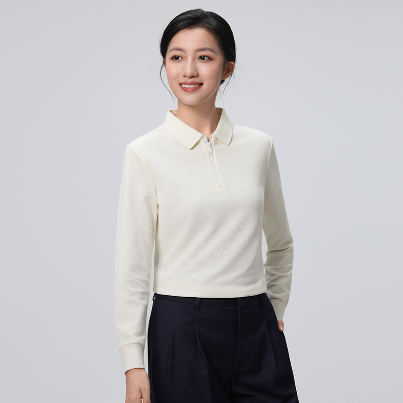 HT042-041 Premium heavy-weight 240g reverse?piqué taped zipper?front long-sleeve polo with polo collar
