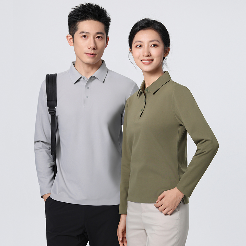 HT042-042 Premium brushed thermal?feel seamless bonded double-layer collar with colour?matched snap buttons, long-sleeve polo