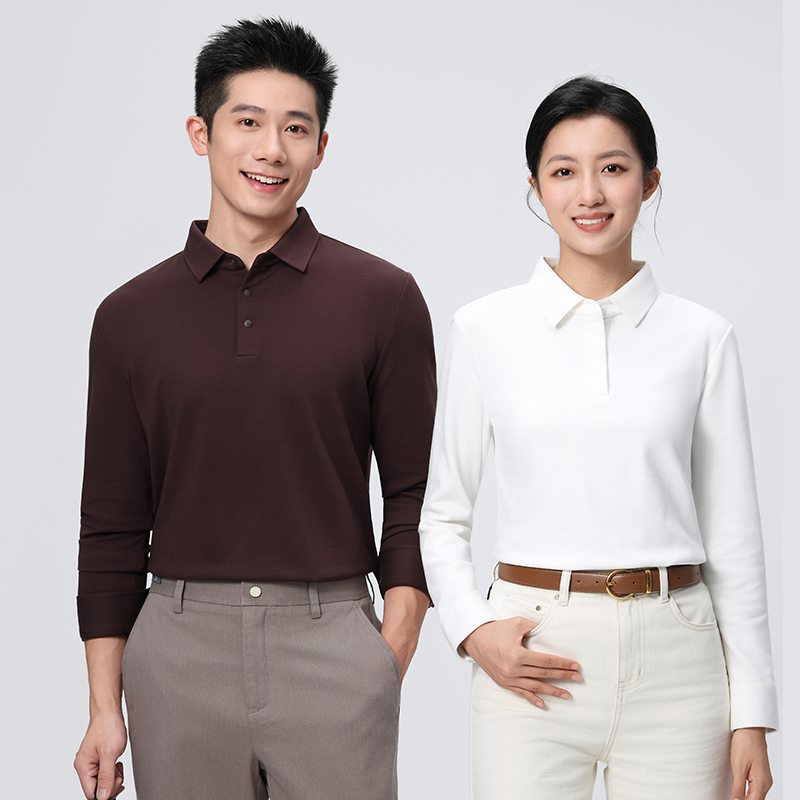HT042-043 Premium wool?blend twill?texture seamless bonded double-layer collar with colour?matched snap buttons, long-sleeve polo