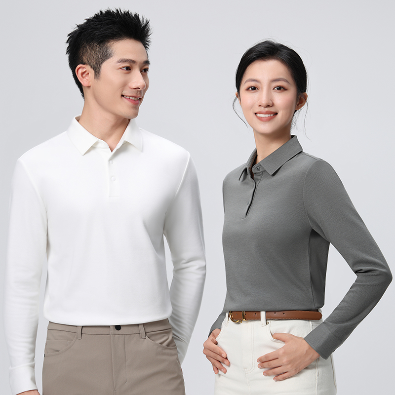 HT042-043 Premium wool?blend twill?texture seamless bonded double-layer collar with colour?matched snap buttons, long-sleeve polo