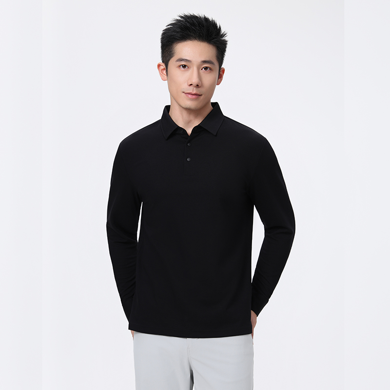 HT042-043 Premium wool?blend twill?texture seamless bonded double-layer collar with colour?matched snap buttons, long-sleeve polo