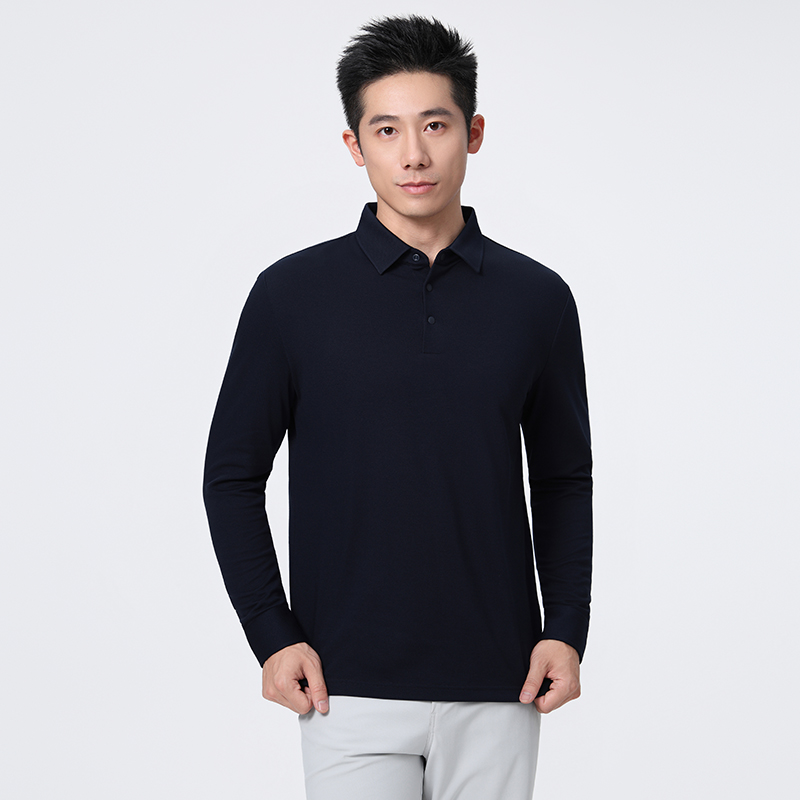 HT042-043 Premium wool?blend twill?texture seamless bonded double-layer collar with colour?matched snap buttons, long-sleeve polo