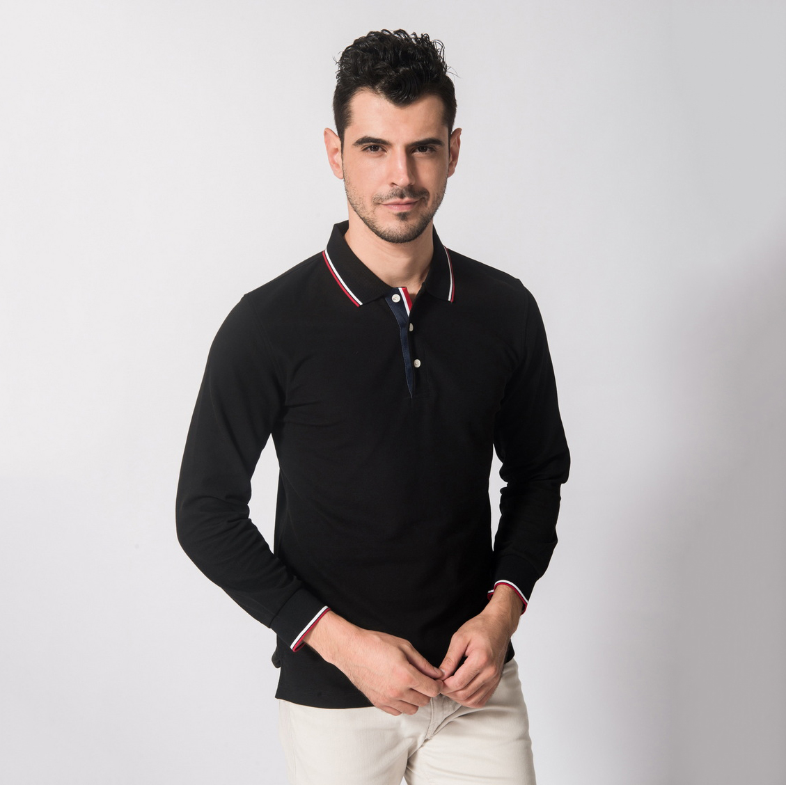 HT042-207 Super-soft mercerized cotton long-sleeve polo