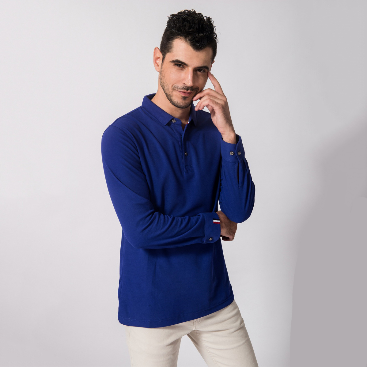 HT042-208 Super-soft mercerized cotton long-sleeve polo