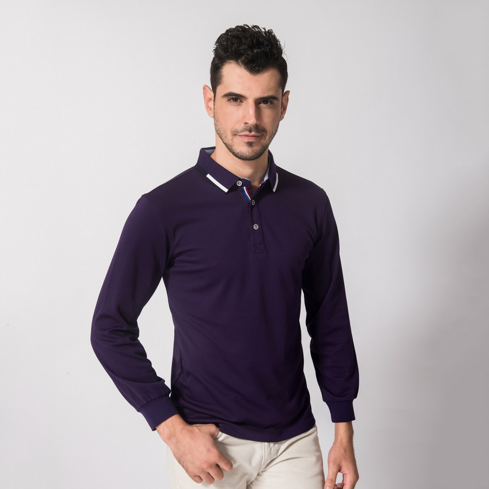 HT042-210 Double-faced cupro long-sleeve polo