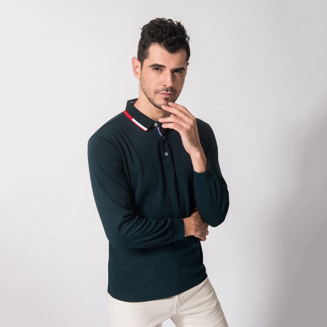 HT042-210 Double-faced cupro long-sleeve polo