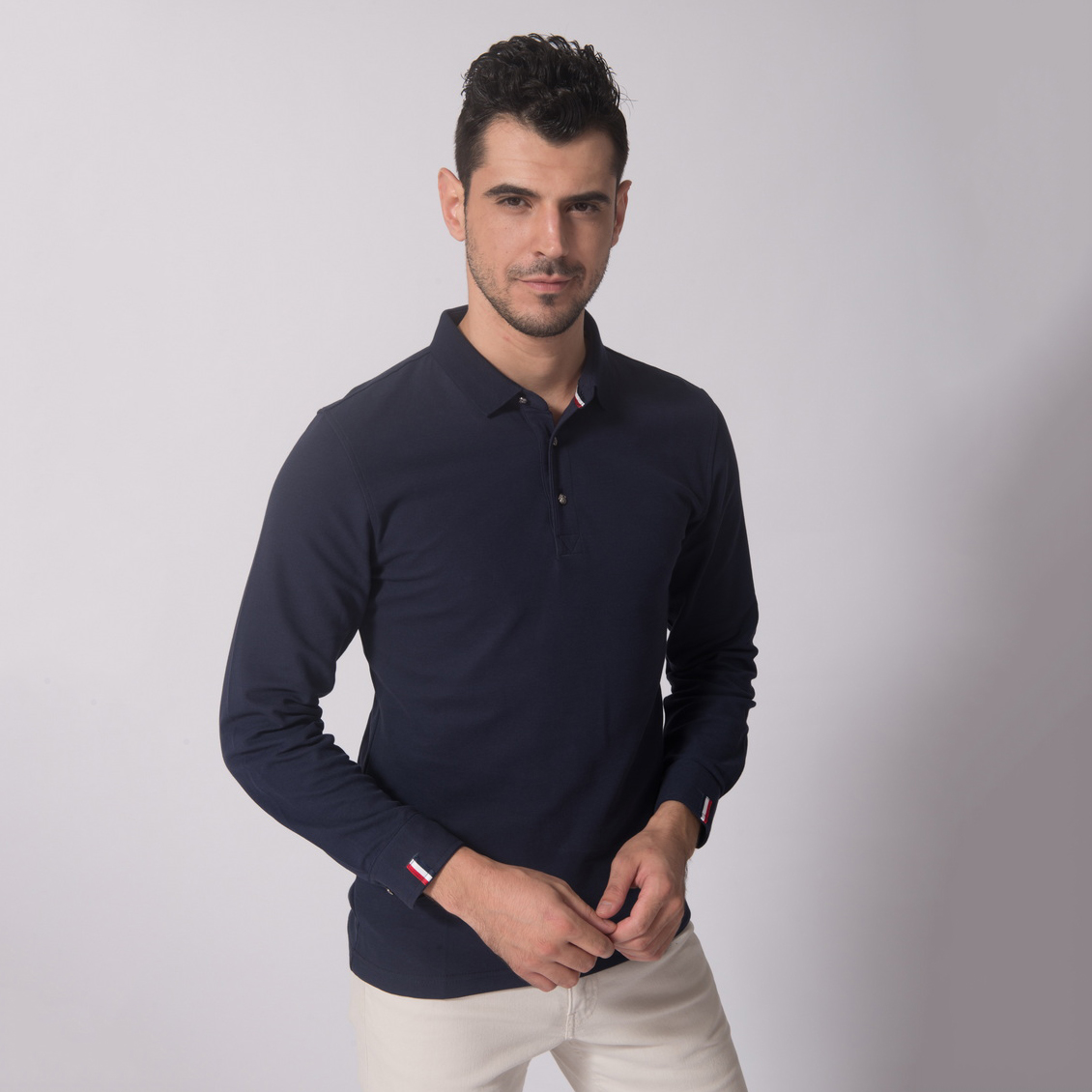 HT042-211 Double-faced cupro long-sleeve polo