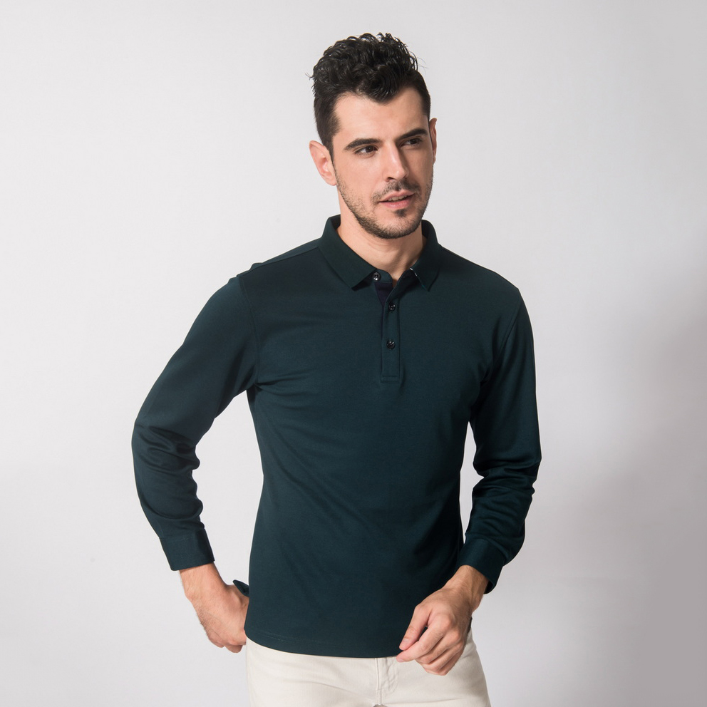 HT042-211 Double-faced cupro long-sleeve polo