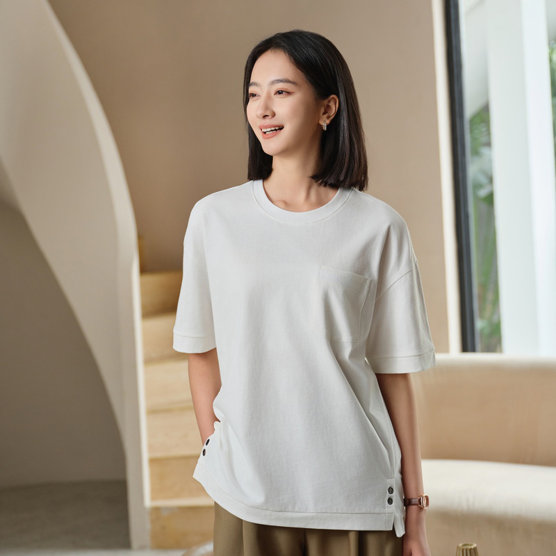 HT042-194 100% cotton crew?neck T?shirt with pocket (style)