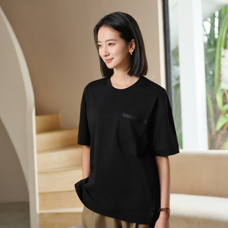 HT042-194 100% cotton crew?neck T?shirt with pocket (style)