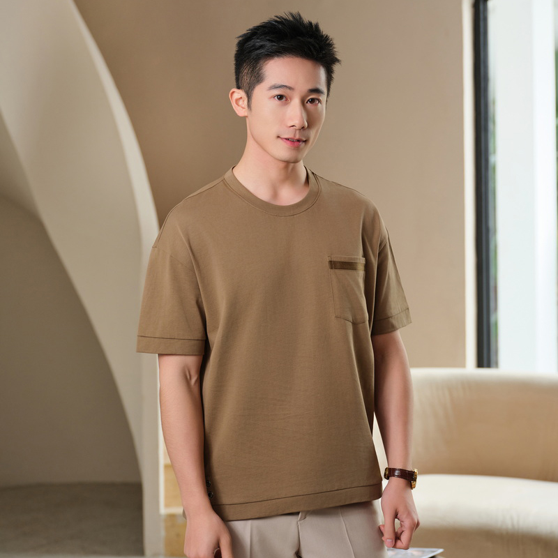 HT042-194 100% cotton crew?neck T?shirt with pocket (style)