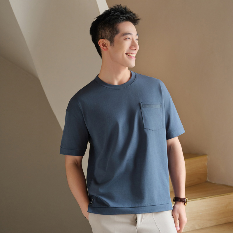 HT042-194 100% cotton crew?neck T?shirt with pocket (style)