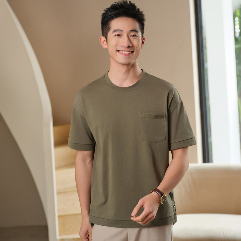 HT042-194 100% cotton crew?neck T?shirt with pocket (style)