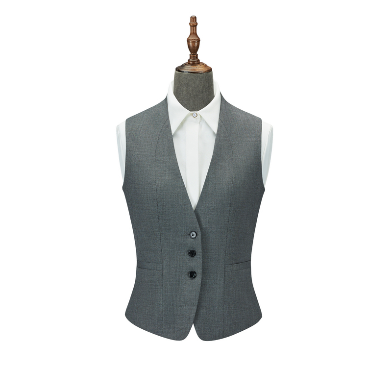 HT051-049-7 Women's grey houndstooth stretch modal nylon three?button front?placket vest