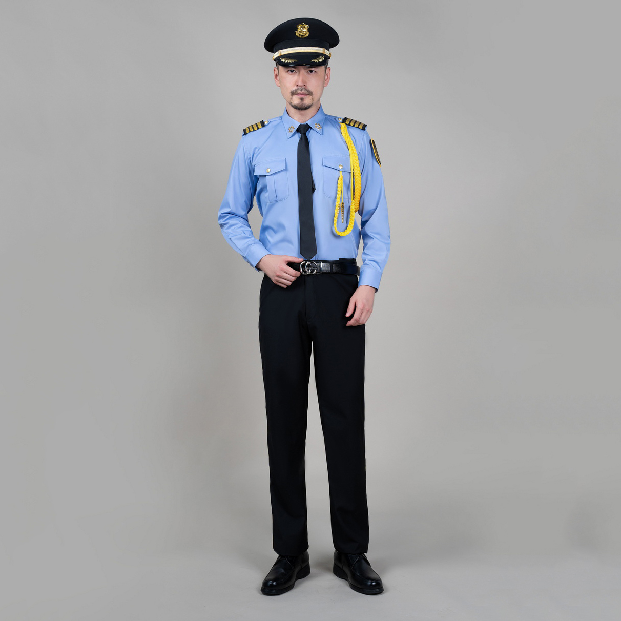 HT045-474 Blue security long?sleeve image?guard shirt with BA006?1 security summer trousers
