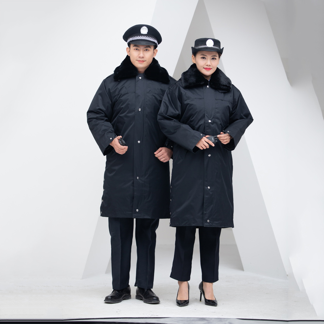 HT045-498?Navy blue special?duty extra?long overcoat security uniform