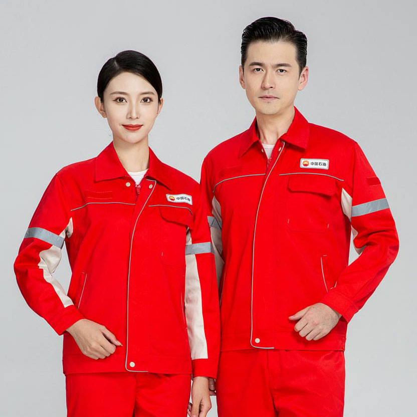 HT006-031 Polyester?cotton 32s double?ply serge bright?red oil?mesh anti?static double?layer spring/autumn workwear