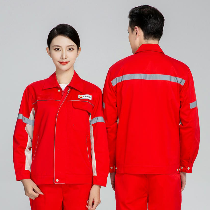 HT006-031 Polyester?cotton 32s double?ply serge bright?red oil?mesh anti?static double?layer spring/autumn workwear