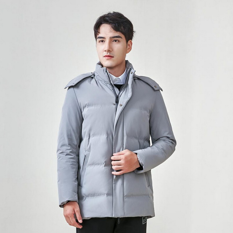 HT010-001 Unisex black/grey milk?silk graphene self?heating seam?sealed waterproof anti?static detachable?hood 90% white duck down jacket