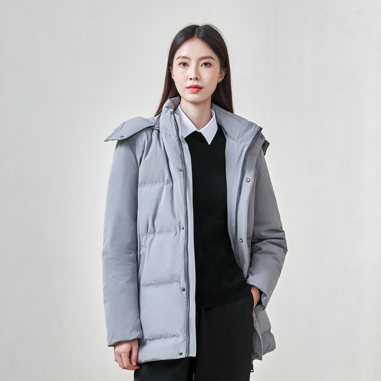 HT010-001 Unisex black/grey milk?silk graphene self?heating seam?sealed waterproof anti?static detachable?hood 90% white duck down jacket