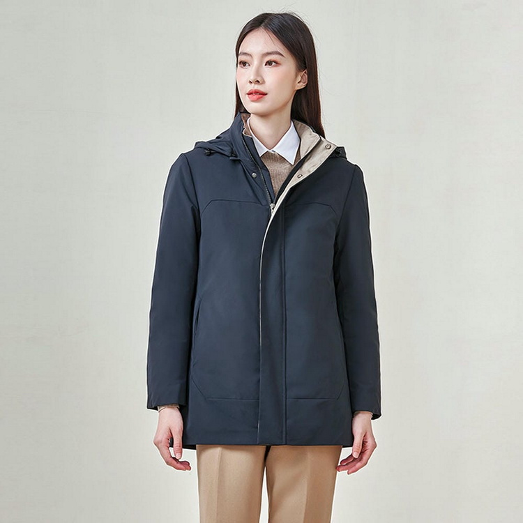 HT010-002 Unisex black/navy graphene self?heating seam?sealed waterproof anti?static with detachable inner liner 90% white goose down jacket