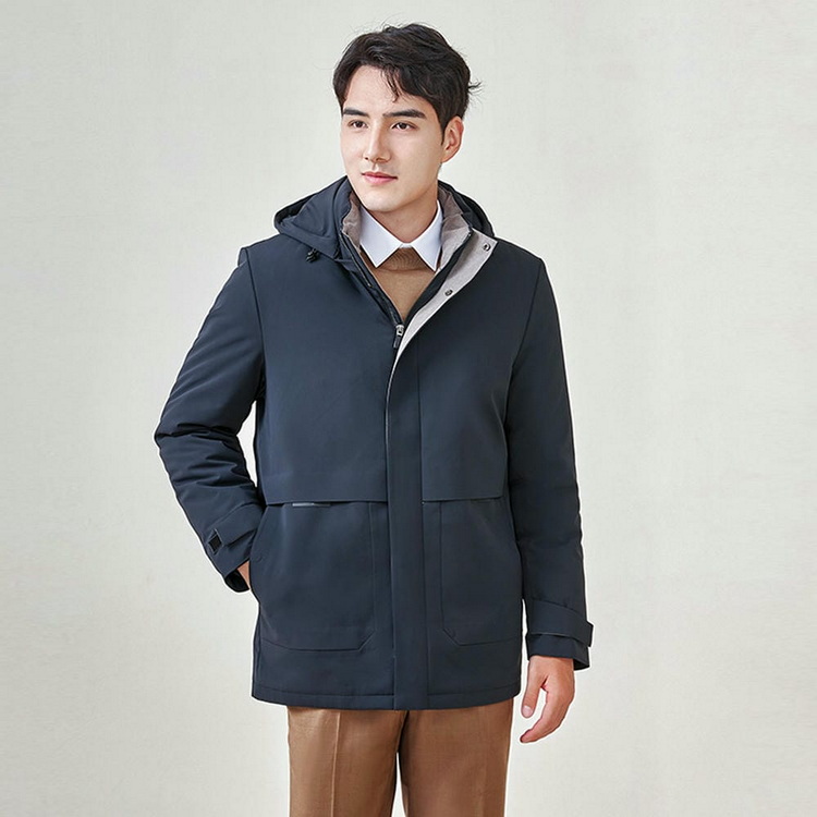 HT010-002 Unisex black/navy graphene self?heating seam?sealed waterproof anti?static with detachable inner liner 90% white goose down jacket