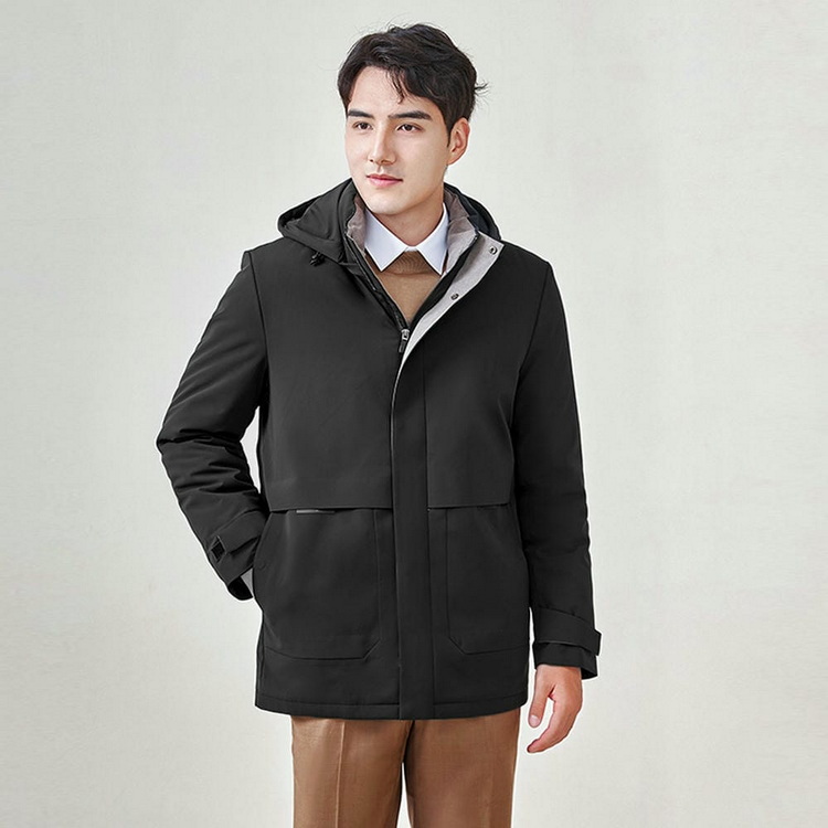 HT010-002 Unisex black/navy graphene self?heating seam?sealed waterproof anti?static with detachable inner liner 90% white goose down jacket