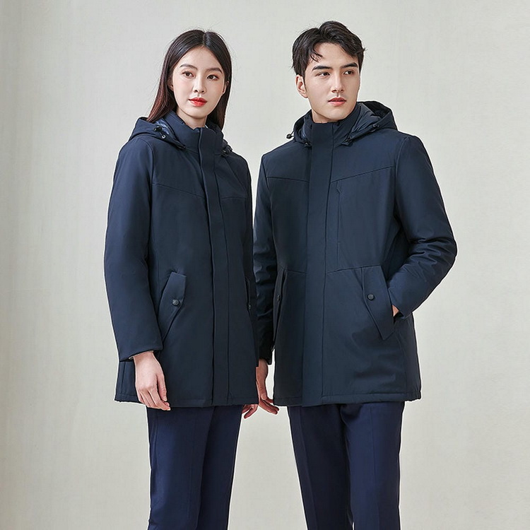 HT010-005 Unisex navy business?leisure cold?proof waterproof anti?static with windproof waist drawstring and detachable hood 90% white duck down jacket