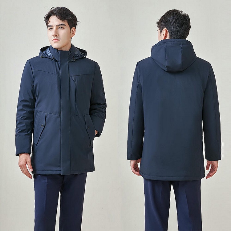 HT010-005 Unisex navy business?leisure cold?proof waterproof anti?static with windproof waist drawstring and detachable hood 90% white duck down jacket