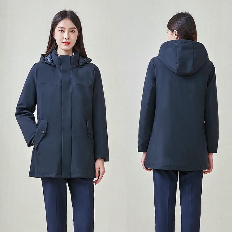 HT010-005 Unisex navy business?leisure cold?proof waterproof anti?static with windproof waist drawstring and detachable hood 90% white duck down jacket
