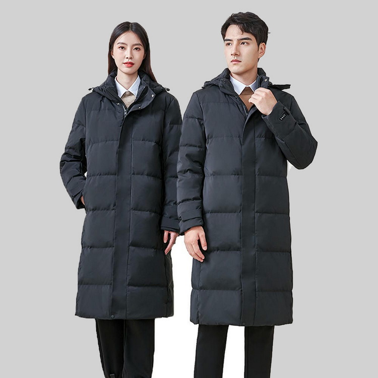 HT010-006 Unisex black business?leisure cold?proof waterproof anti?static below?knee extra?long style with detachable hood and adjustable waist drawstring 90% white duck down jacket