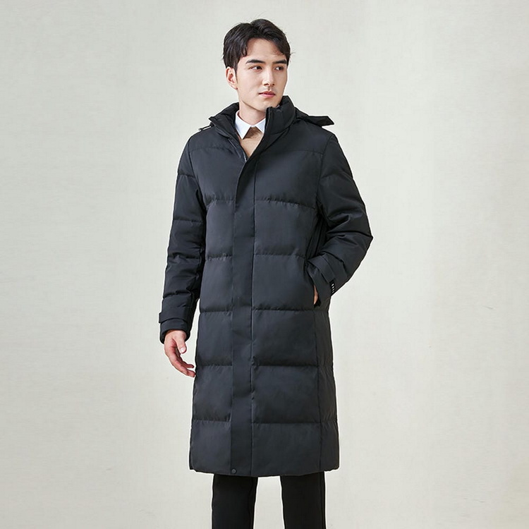 HT010-006 Unisex black business?leisure cold?proof waterproof anti?static below?knee extra?long style with detachable hood and adjustable waist drawstring 90% white duck down jacket