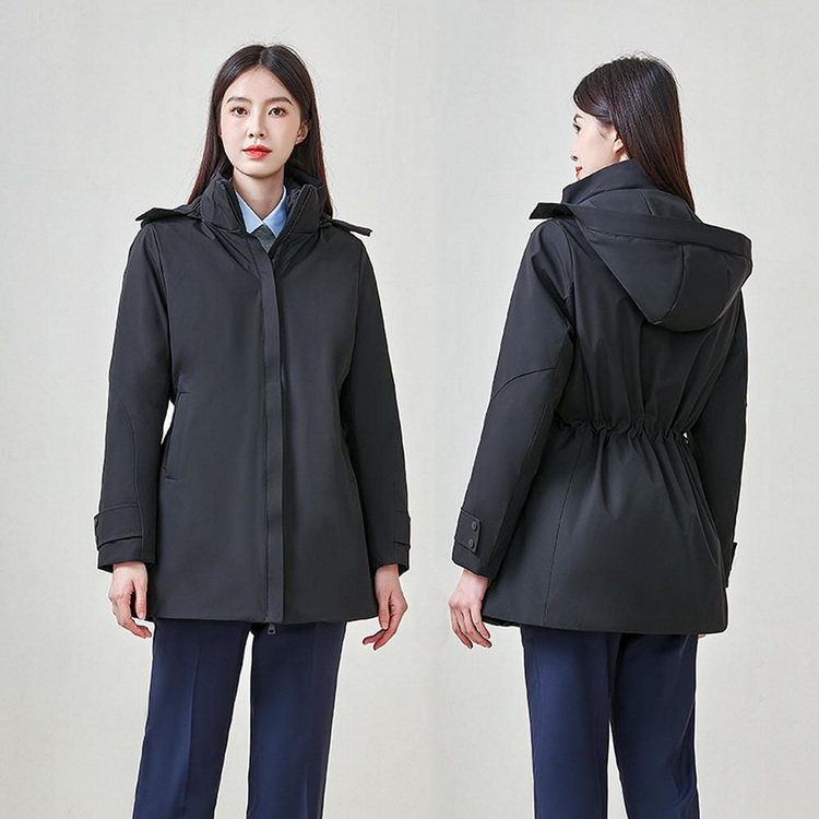 HT010-007 Unisex black business?leisure cold?proof waterproof anti?static 3?in?1 jacket with detachable inner liner 90% white duck down