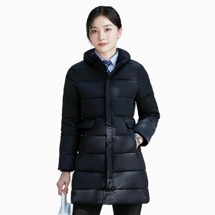 HT010-009 Unisex mid?length waterproof anti?static hoodless down?proof 100% down?cotton padded coat