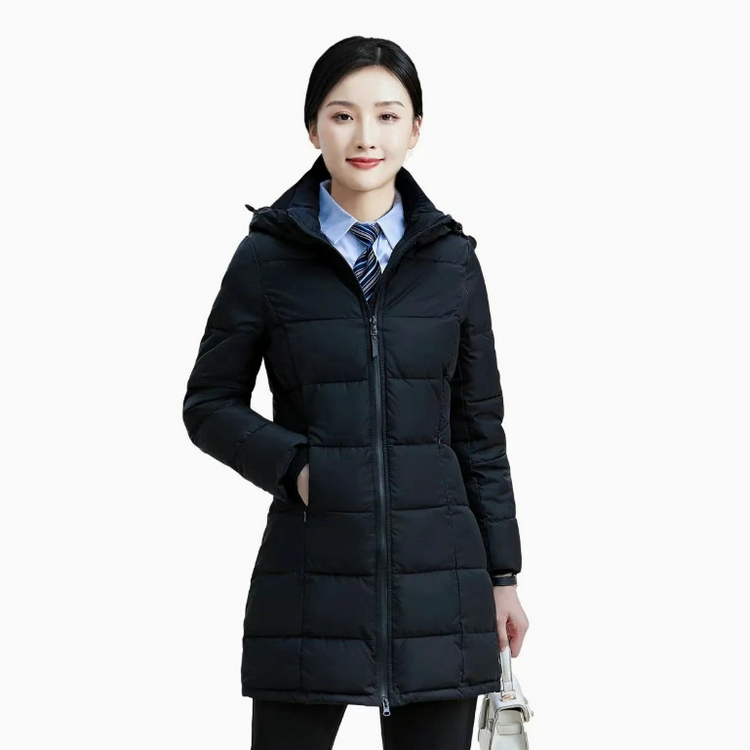 HT010-010 Unisex mid?length waterproof anti?static detachable?hood down?proof 100% down?cotton padded coat