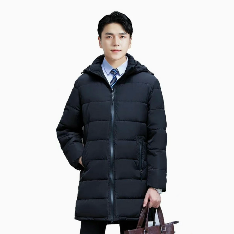 HT010-010 Unisex mid?length waterproof anti?static detachable?hood down?proof 100% down?cotton padded coat