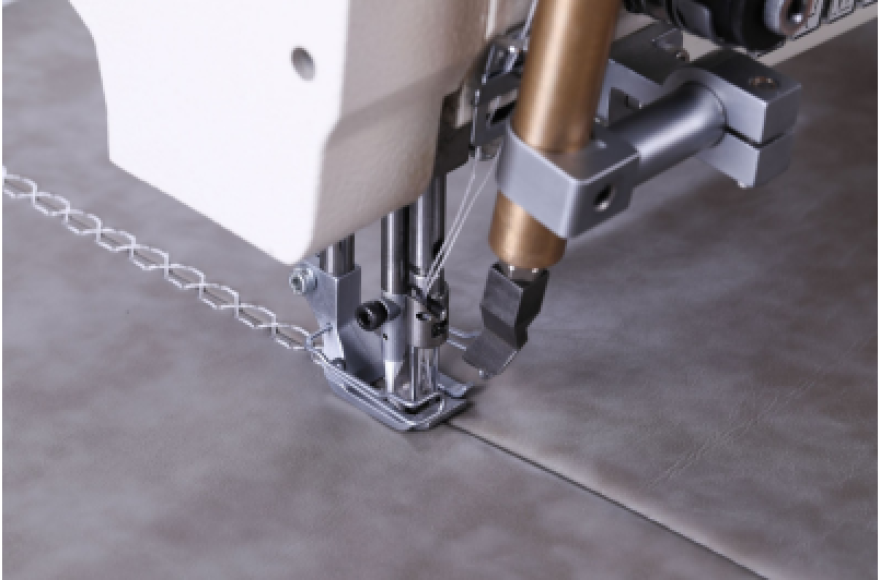 Program control, double needle, rotary needle bar, compound feed sewing machine